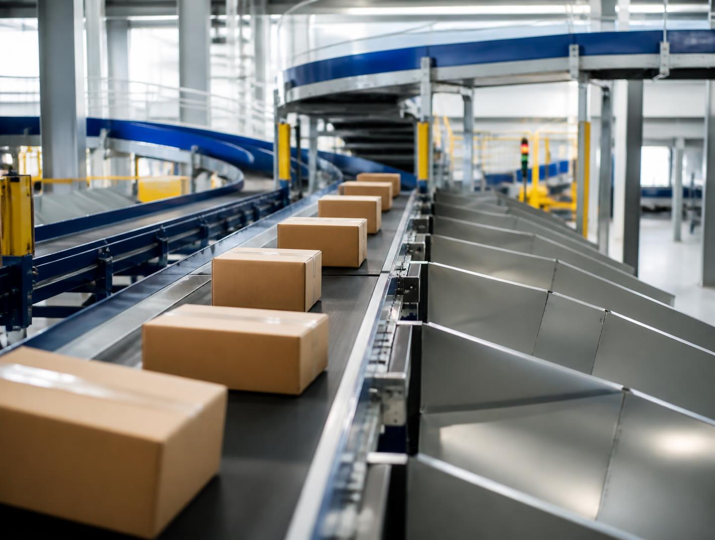 Parcels sorted for outbound ecommerce delivery